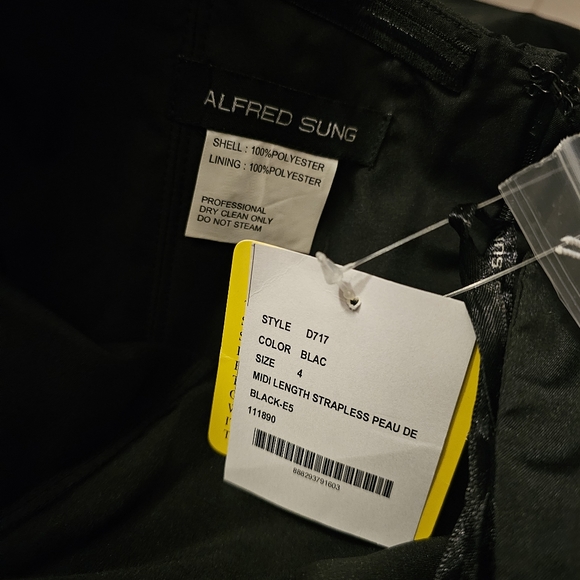 ALFRED SUNG MIDI NATURAL WAIST STRAPLESS DRESS IN BLACK Womens Size 4 - Picture 3 of 3